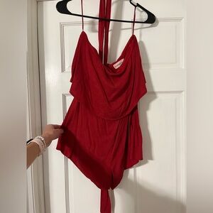 Red strapless ROMPER with tie
